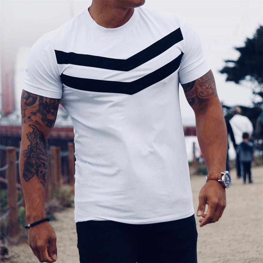 New Men T-shirt Cotton Short Sleeves black Undershirt Male Solid stripe Mens Tee
