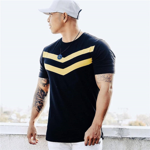 New Men T-shirt Cotton Short Sleeves black Undershirt Male Solid stripe Mens Tee